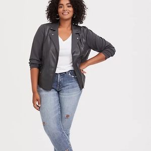 Torrid Grey faux leather & ponte moto jacket